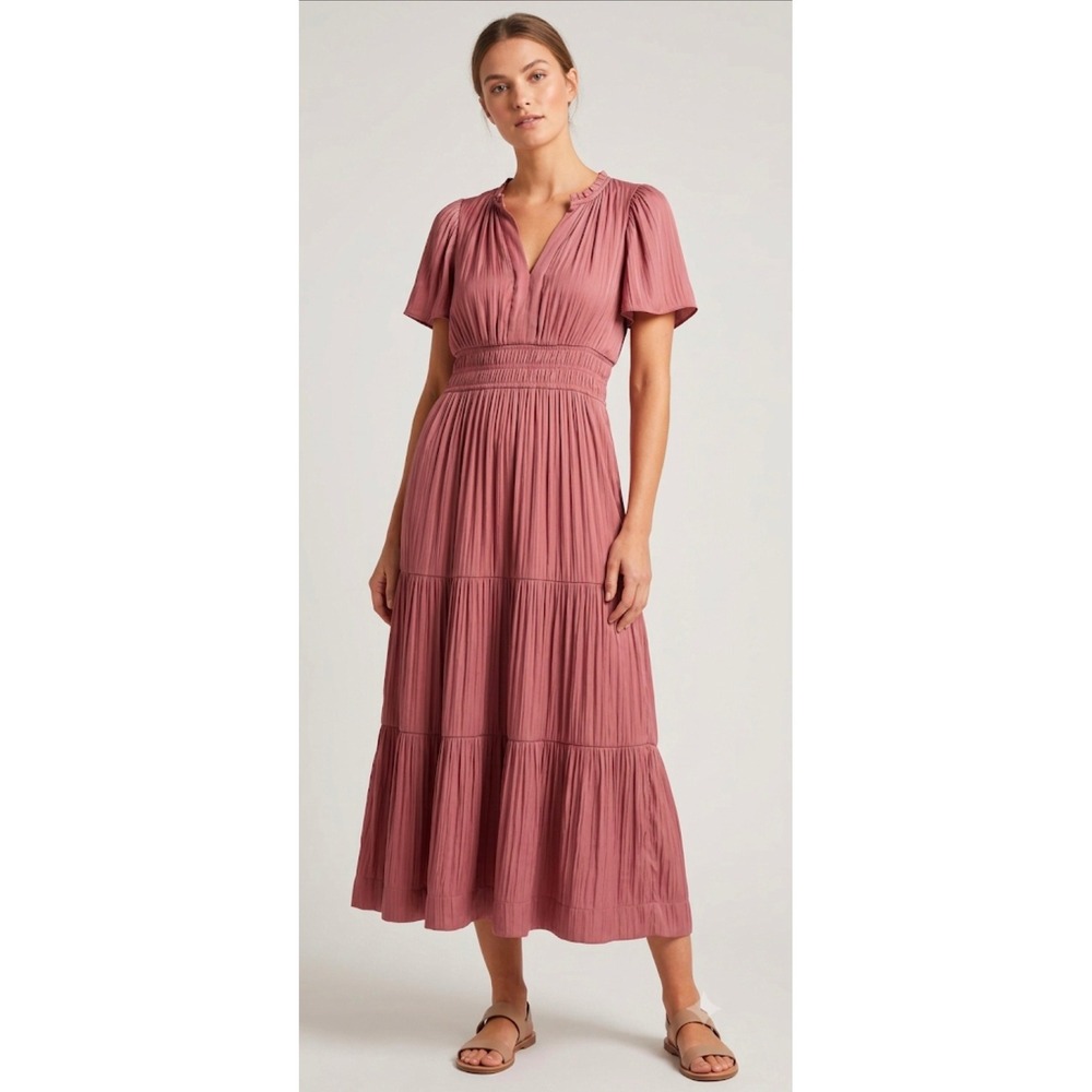 Anthropologie Somerset Maxi Dress Mauve Pink Smocked Tiered V-Neck XXS